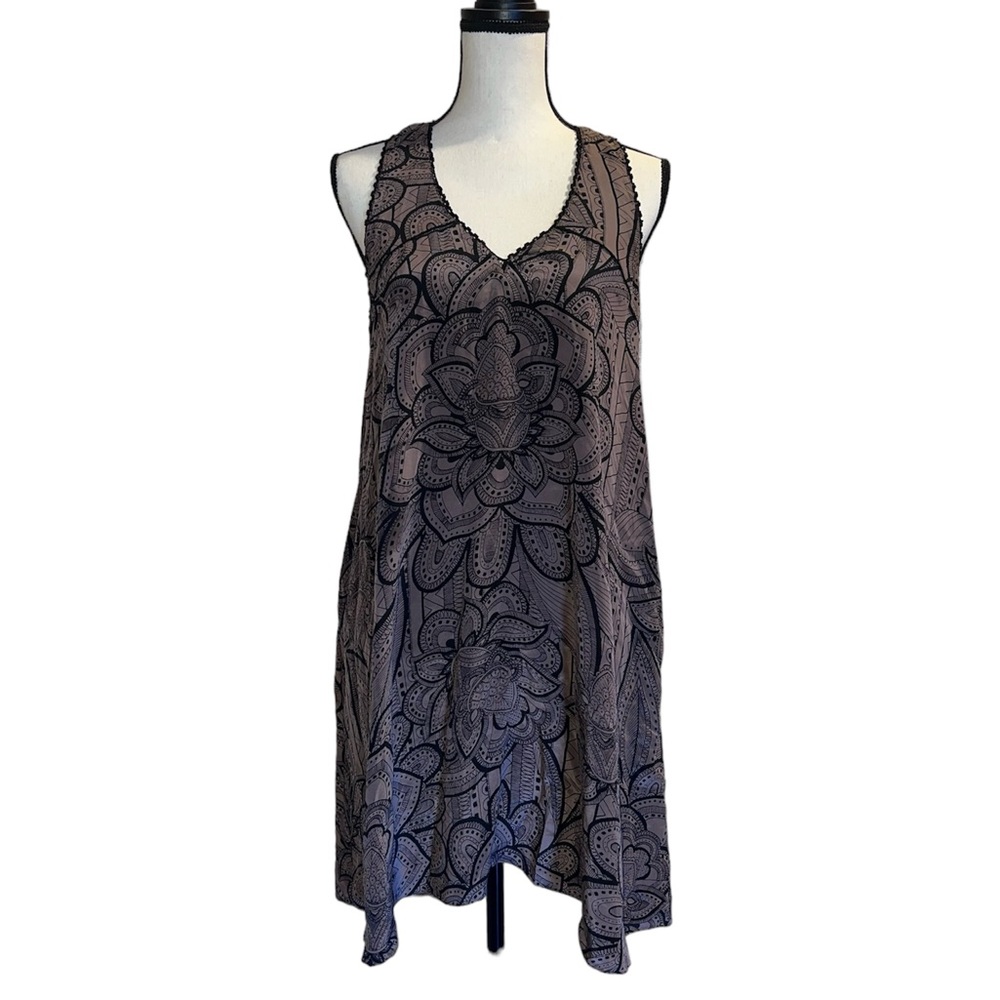 Anthropology Vanessa Virginia Dress Women 12 Black Brown Henna Design Sleeveless
